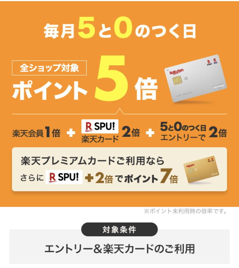 ５と０の付く日楽天ポイント5倍